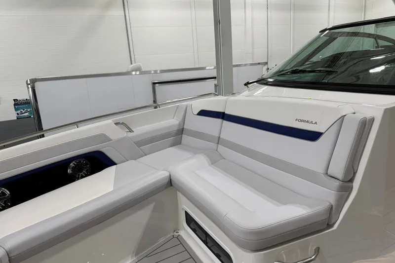Slide: The Image of 2026 Formula 360 Crossover Bowrider I/O interior with sleek seating and modern design. - 108
