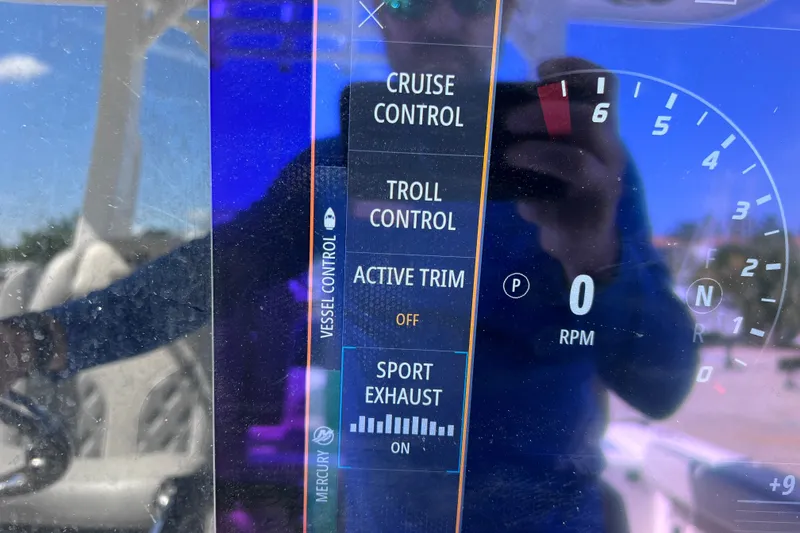 Slide: The Image of Digital dashboard of 2022 Sea Pro 320 DLX Offshore boat displaying vessel controls. - 59