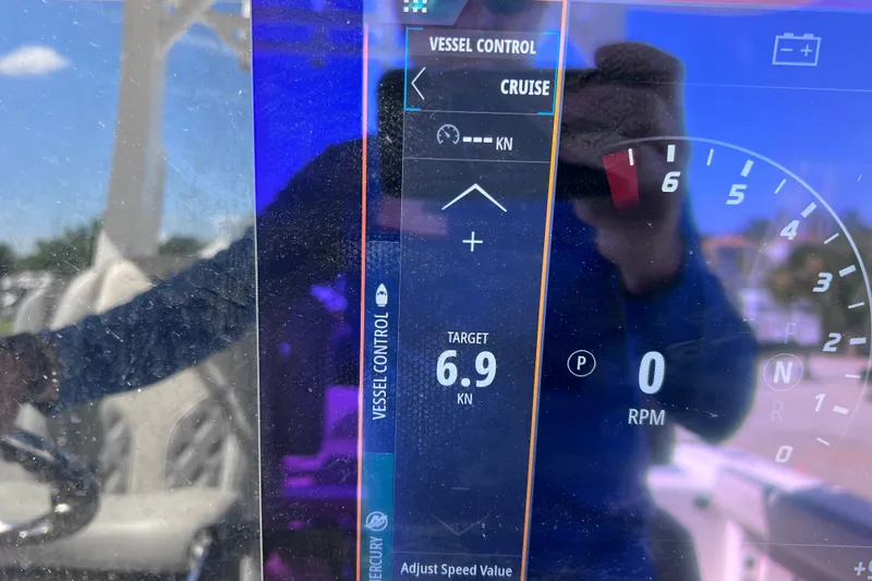 Slide: The Image of Display panel of 2022 Sea Pro 320 DLX Offshore showing vessel control settings. - 60