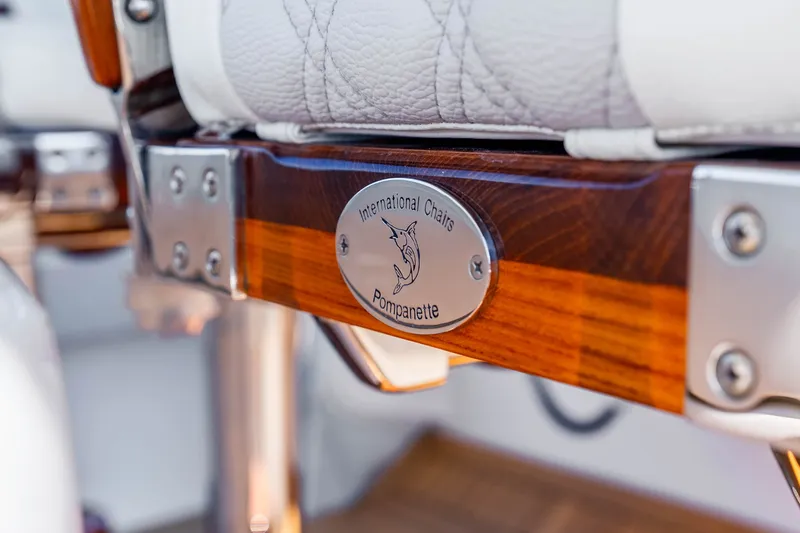 Slide: The Image of Luxury seating detail on 2015 Intrepid 475 Panacea boat, featuring Pompanette International Chairs. - 19