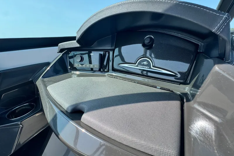 Slide: The Image of Dashboard of 2023 Monterey 235SS Super Sport boat with sleek design and controls. - 18