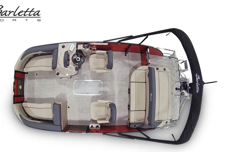 Slide: The Image of Top view of 2027 Barletta SANZA 22UC pontoon boat with seating and helm. - 7
