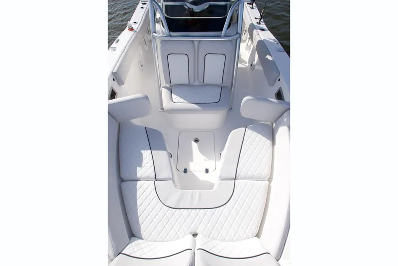 Slide: The Image of Manufacturer Provided Image: 2021 Sea Fox 228 Commander boat interior with white cushioned seating. - 35