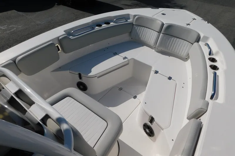 Slide: The Image of Interior view of 2021 Sea Fox 228 Commander boat with cushioned seating. - 22