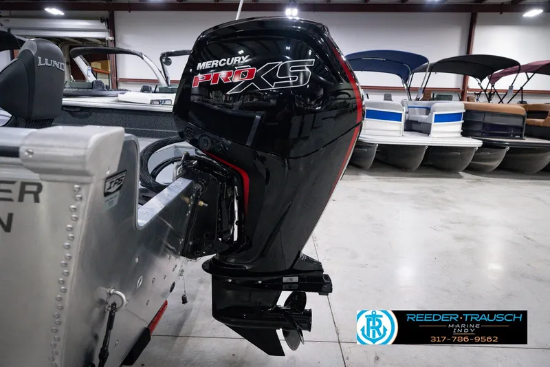 Slide: The Image of 2026 Lund 1800 Explorer SS with Mercury Pro XS engine in showroom. - 50