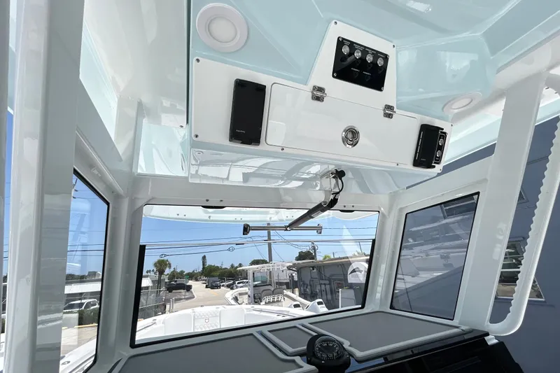 Slide: The Image of Interior view of 2027 Sea Fox 328 Commander boat cockpit with modern controls. - 34