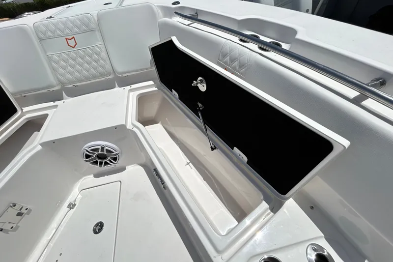 Slide: The Image of Interior view of 2027 Sea Fox 328 Commander boat with storage compartments. - 23