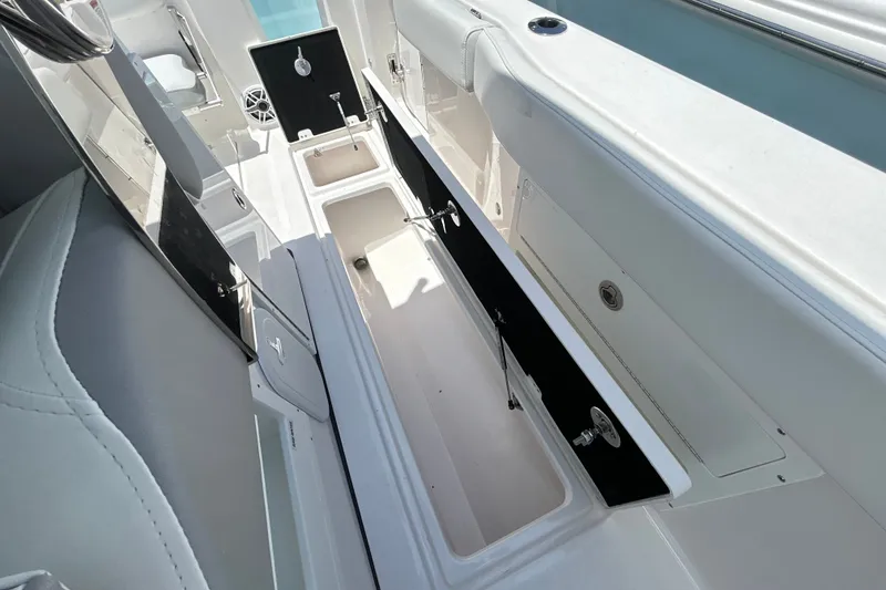 Slide: The Image of Interior view of 2027 Sea Fox 328 Commander boat, showcasing storage compartments. - 31