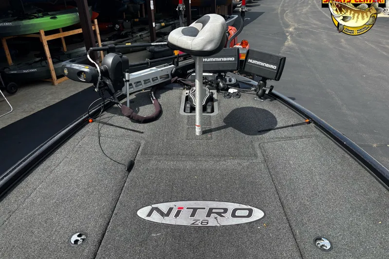 Slide: The Image of 2012 Nitro Z-8 boat deck with Humminbird electronics and Minn Kota trolling motor. - 9