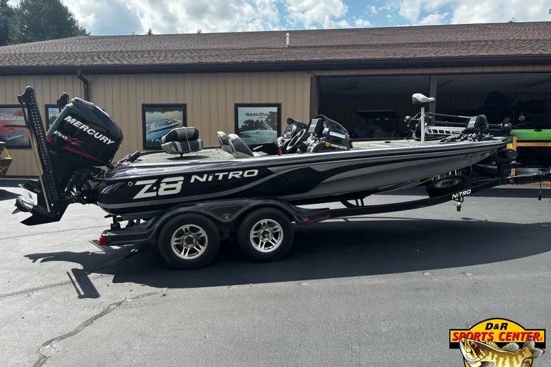 Slide: The Image of 2012 Nitro Z-8 boat with Mercury Pro XS engine at D&R Sports Center. - 2