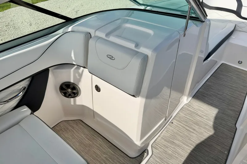 Slide: The Image of 2019 Regal 23 OBX boat interior with sleek seating and modern design. - 21