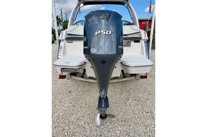Slide: The Image of 2019 Regal 23 OBX boat with Yamaha 250 outboard motor, rear view. - 29