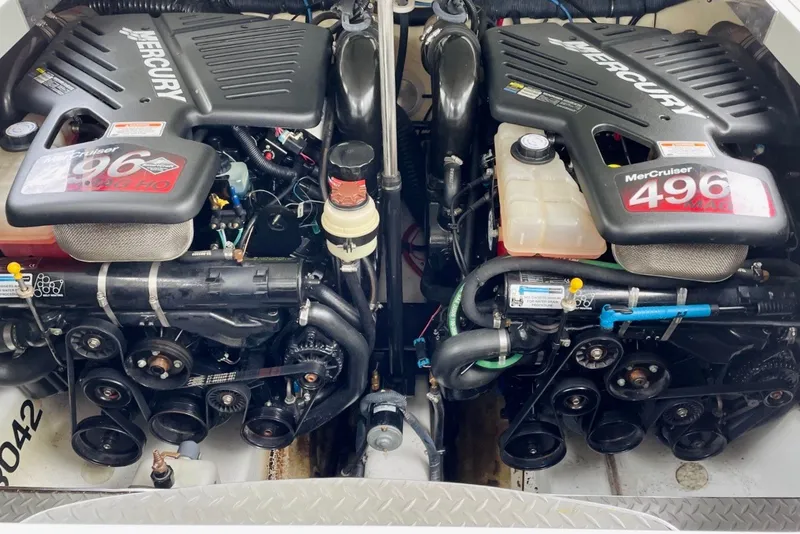 Slide: The Image of Twin MerCruiser 496 engines in a 2006 Formula 400 Super Sport boat. - 7