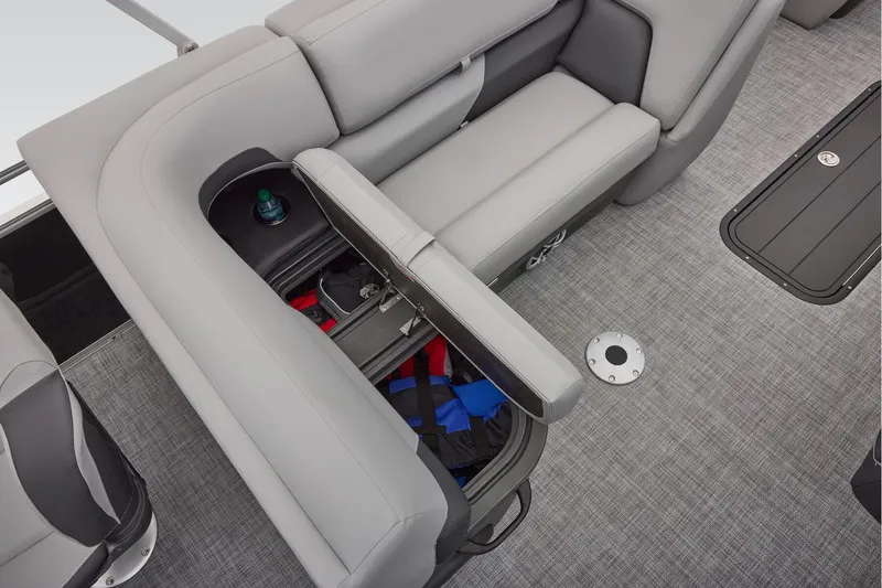 Slide: The Image of Manufacturer Provided Image: 2026 Sun Tracker SportFish 22 XP3 boat interior with storage compartment open. - 56