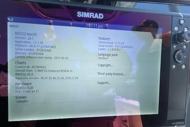 Slide: The Image of Simrad NSS12 evo3S display on 2023 Wellcraft 242 Fisherman boat, showing system information. - 80