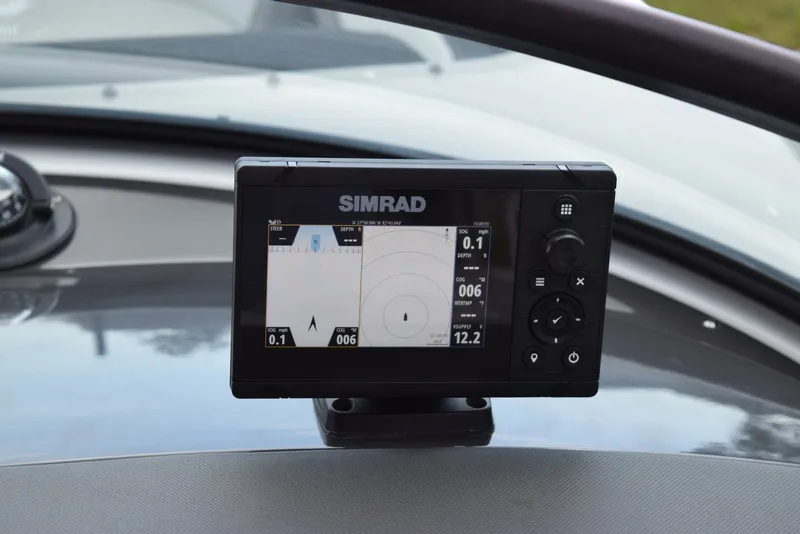 Slide: The Image of Simrad navigation display on 2018 Monterey M-45 boat dashboard. - 13