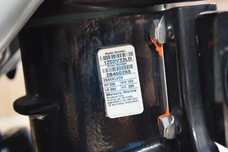 Slide: The Image of Label on a 2018 Monterey M-45 engine, showing model and serial numbers. - 36