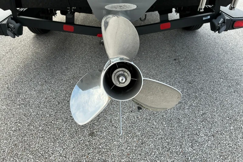 Slide: The Image of 2023 Ranger RT188 boat propeller on a trailer, close-up view. - 4