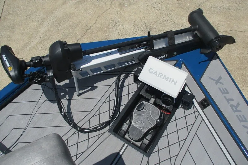 Slide: The Image of Avid 18 Vertex 2026 boat with Minn Kota trolling motor and Garmin navigation system. - 7