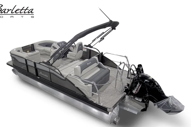 Slide: The Image of 2027 Barletta ARIA 20UC pontoon boat with sleek design and modern seating arrangement. - 4