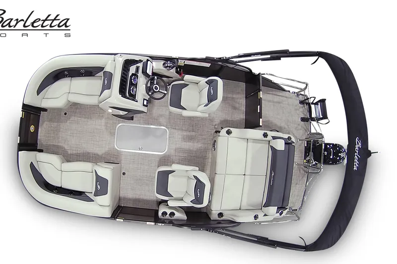 Slide: The Image of Top view of 2027 Barletta ARIA 20UC pontoon boat with spacious seating layout. - 7