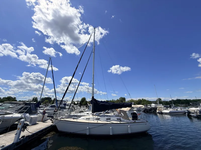 The Image of A 1992 Tartan T 31 sailboat docked in a harbor on a sunny day. - 0