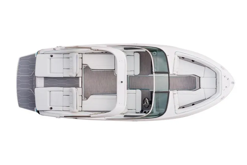 Slide: The Image of Manufacturer Provided Image: 2026 Regal LS4 Surf boat, top view, showcasing spacious seating and sleek design. - 11