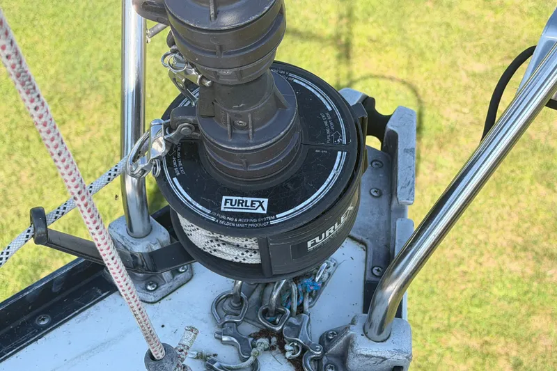 Slide: The Image of Furlex furling system on 1984 C&C 33 MK II sailboat, close-up view. - 22