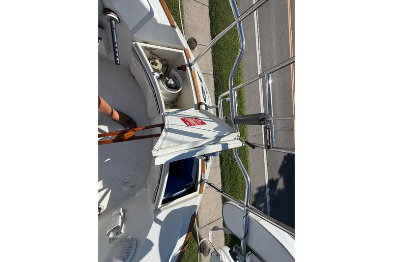 Slide: The Image of Cockpit view of a 1984 C&C 33 MK II sailboat, showing deck and equipment. - 7