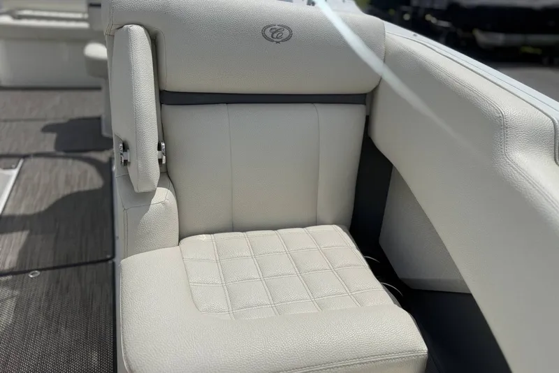 Slide: The Image of 2017 Cobalt R3 boat seat with luxurious white leather upholstery. - 10