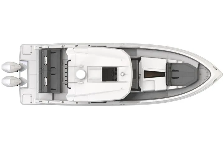 Slide: The Image of Manufacturer Provided Image: Top view of 2026 Monterey Elite 34 OB boat with dual outboard engines. - 6