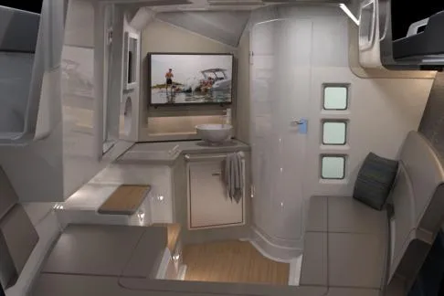 Slide: The Image of Manufacturer Provided Image: Luxurious interior of 2026 Monterey Elite 34 OB boat with modern amenities and sleek design. - 5