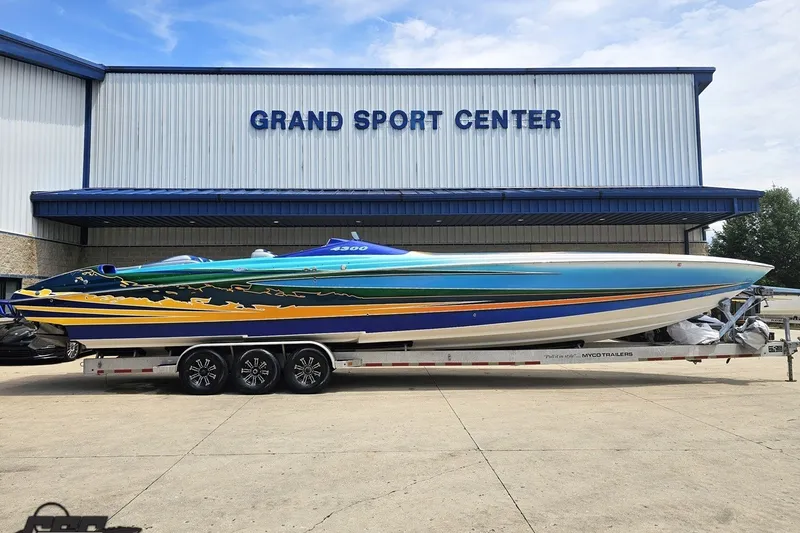 The Image of 2010 Nor-Tech 4300V powerboat on trailer at Grand Sport Center. - 1