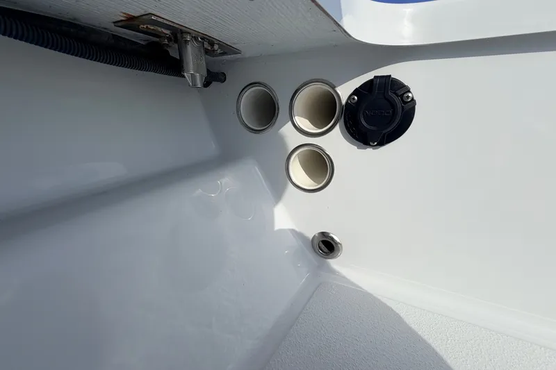 Slide: The Image of Interior view of a 2021 Hell's Bay Marathon boat showing electrical outlets and fittings. - 50