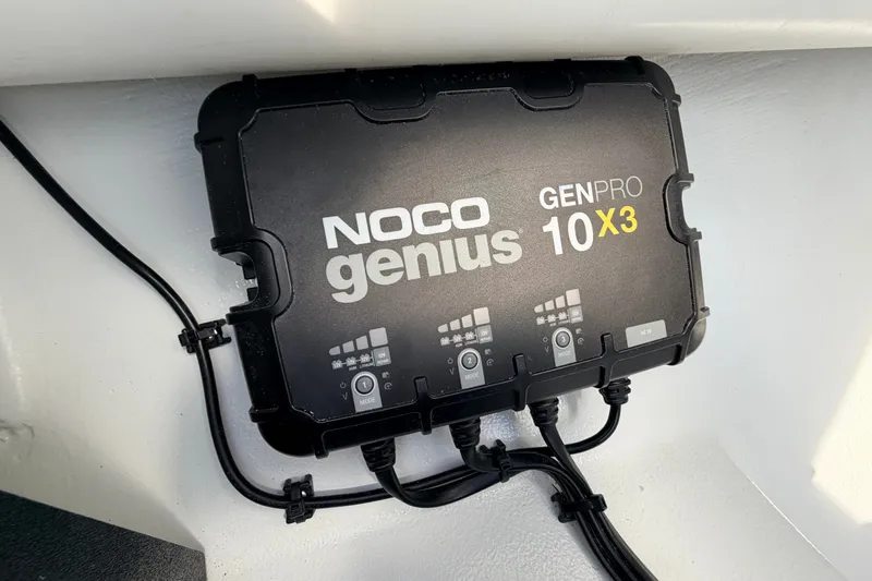 Slide: The Image of NOCO Genius GENPRO 10X3 charger installed in 2021 Hell's Bay Marathon boat. - 45