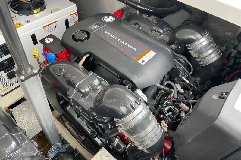 Slide: The Image of Engine compartment of a 2017 Regal 35 Sport Coupe with Volvo Penta engine. - 35