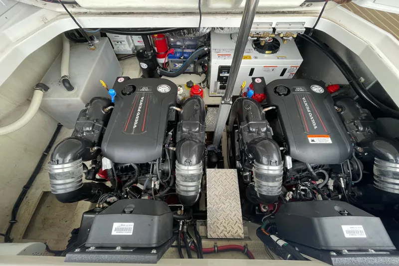Slide: The Image of Engine compartment of 2017 Regal 35 Sport Coupe with dual Volvo Penta engines. - 34