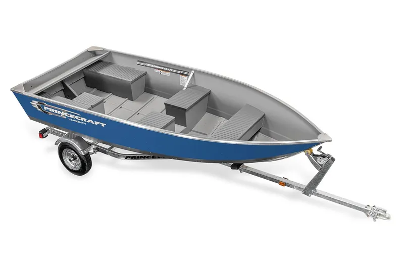 Slide: The Image of Manufacturer Provided Image: 2025 Princecraft Yukon 14 L WT boat on trailer, blue and gray design. - 7