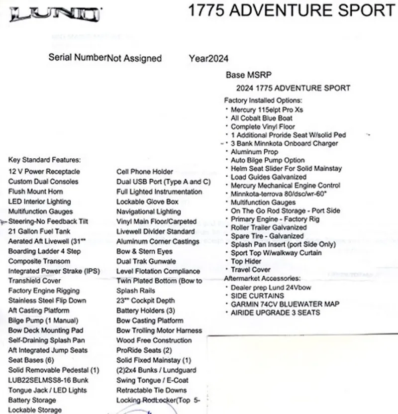 Slide: The Image of Lund 1775 Adventure Sport 2024: Features Mercury 115 ELPT Pro XS, Bluetooth stereo, Garmin fish finder, and more. - 24