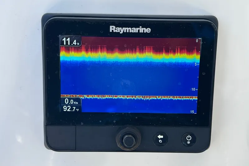 Slide: The Image of Raymarine display showing depth, speed, and temperature on a 2016 Key West 203 FS boat. - 28