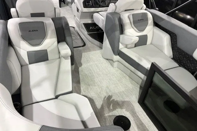 Slide: The Image of Luxurious interior of 2027 Alera M21Q boat with plush seating and modern design. - 13