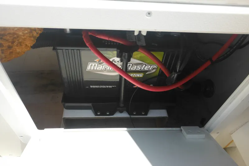 Slide: The Image of Marine battery compartment in a 2020 Steiger Craft 255 Miami boat. - 45