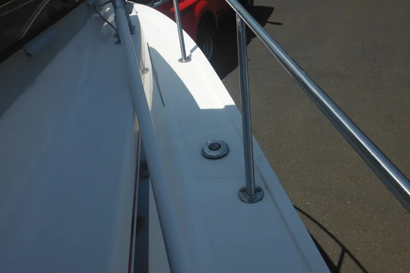 Slide: The Image of 2020 Steiger Craft 255 Miami boat deck with stainless steel railings. - 27