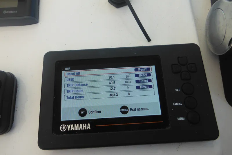 Slide: The Image of Yamaha display showing trip data on a 2020 Steiger Craft 255 Miami boat. - 24