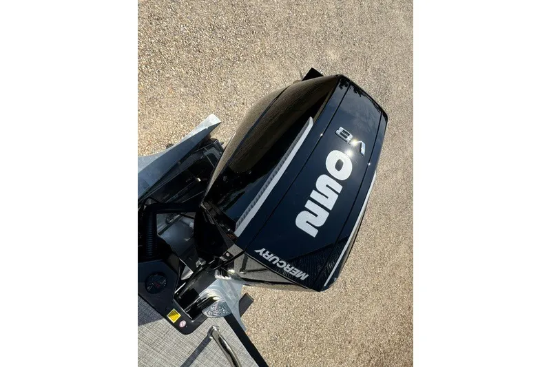 Slide: The Image of 2027 Barletta Aria 24UC with Mercury outboard motor, viewed from above. - 20