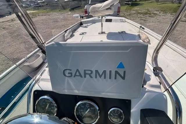 Slide: The Image of 2019 G3 Bay 20 boat dashboard with Garmin navigation system and gauges. - 35