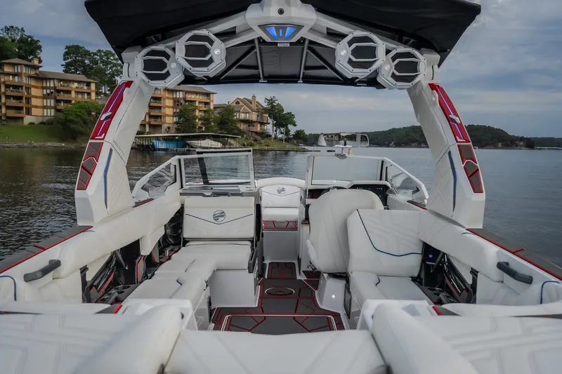 Slide: The Image of Luxurious 2027 Tige Ultré 25ZX boat interior with modern seating and advanced audio system. - 39