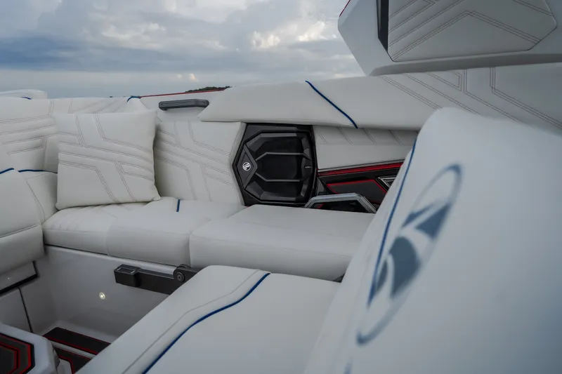 Slide: The Image of Luxurious interior of 2027 Tigé Ultré 25ZX boat with plush seating and modern design. - 55
