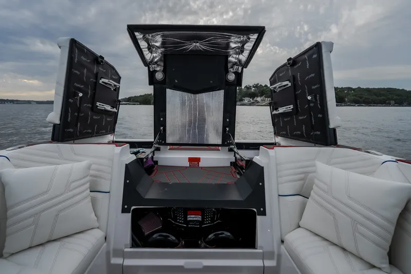 Slide: The Image of Luxurious interior of 2027 Tigé Ultré 25ZX boat with plush seating and open deck. - 43