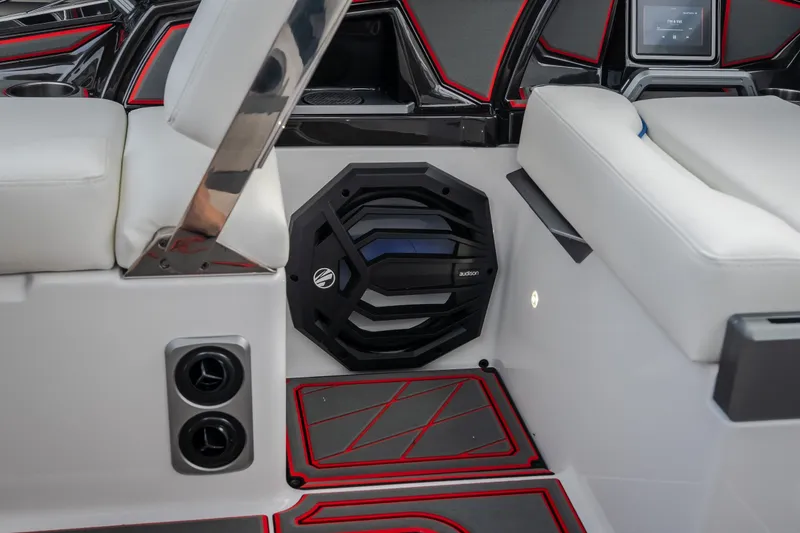 Slide: The Image of Interior of 2027 Tigé Ultré 25ZX boat with premium seating and audio system. - 54